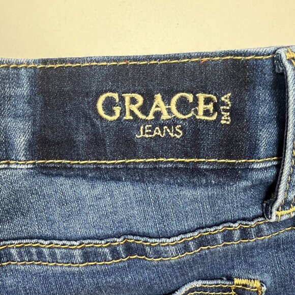 Grace In LA Easy Fit Jeans Womens 31 Blue Stretch Denim Distressed Cropped Capri - Picture 7 of 16